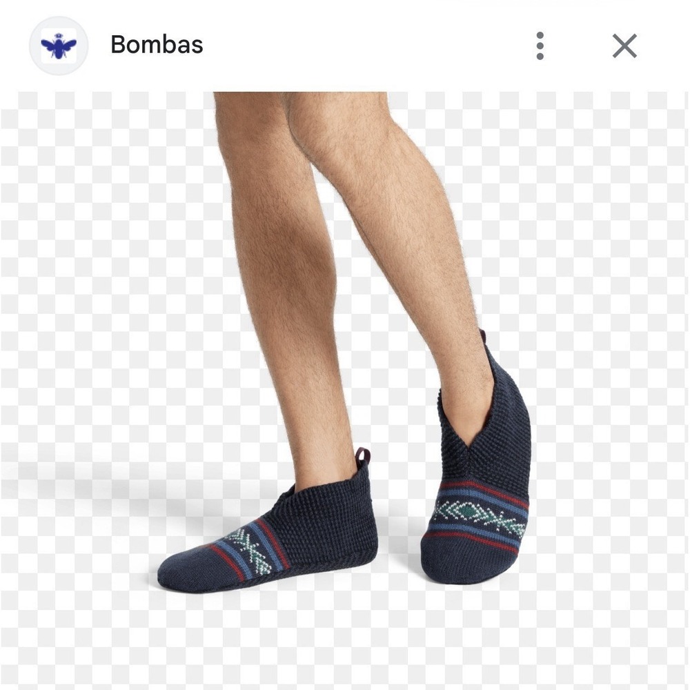 Bombas Gripper Slippers in a navy Fair Isle knit pattern Large